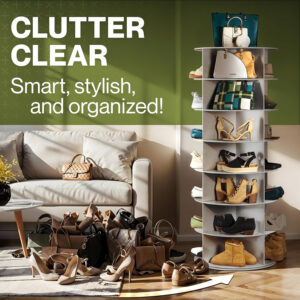 LOFT + IVY 7 Tier Rotating Shoe Rack Tower – 360° Spinning Storage Organizer, Modern Round Shoe Carousel for Closet, Entryway, Bedroom – Space Saving Rotating Lazy Susan Storage Tower