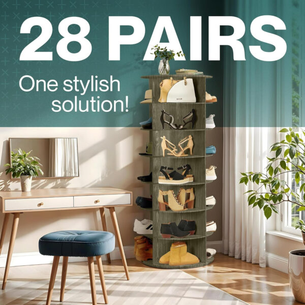 LOFT + IVY 7 Tier Rotating Shoe Rack Tower – 360° Spinning Storage Organizer, Modern Round Shoe Carousel for Closet, Entryway, Bedroom – Space Saving Rotating Lazy Susan Storage Tower