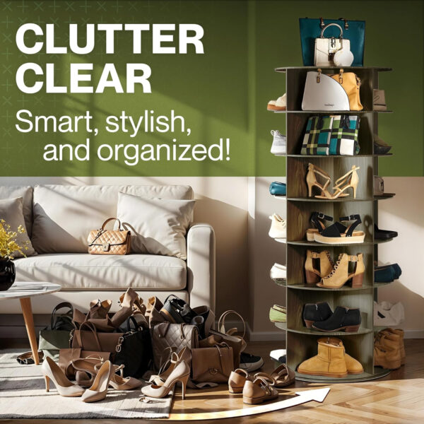 LOFT + IVY 7 Tier Rotating Shoe Rack Tower – 360° Spinning Storage Organizer, Modern Round Shoe Carousel for Closet, Entryway, Bedroom – Space Saving Rotating Lazy Susan Storage Tower