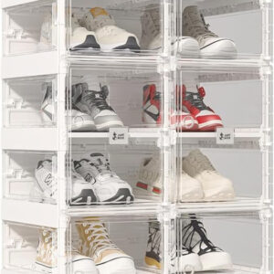 Foldable Shoe Rack,Shoe Organizers for Closet Plastic Shoe Storage Box Space Saving for Entryway, Large Sturdy Stackable Sneaker Cabinet Bins with Magnetic Clear Door 10 Tiers 20 Pairs