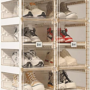 Foldable Shoe Rack,Shoe Organizers for Closet Plastic Shoe Storage Box Space Saving for Entryway, Large Sturdy Stackable Sneaker Cabinet Bins with Magnetic Clear Door 10 Tiers 20 Pairs