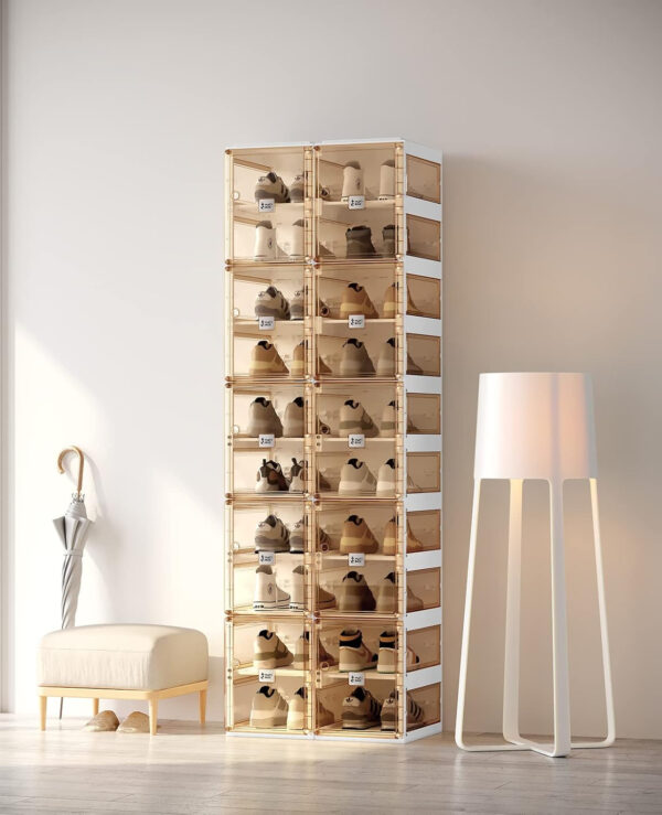 Foldable Shoe Rack,Shoe Organizers for Closet Plastic Shoe Storage Box Space Saving for Entryway, Large Sturdy Stackable Sneaker Cabinet Bins with Magnetic Clear Door 10 Tiers 20 Pairs