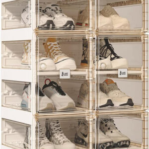 Foldable Shoe Rack,Shoe Organizers for Closet Plastic Shoe Storage Box Space Saving for Entryway, Large Sturdy Stackable Sneaker Cabinet Bins with Magnetic Clear Door 10 Tiers 20 Pairs