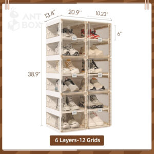 Foldable Shoe Rack,Shoe Organizers for Closet Plastic Shoe Storage Box Space Saving for Entryway, Large Sturdy Stackable Sneaker Cabinet Bins with Magnetic Clear Door 10 Tiers 20 Pairs