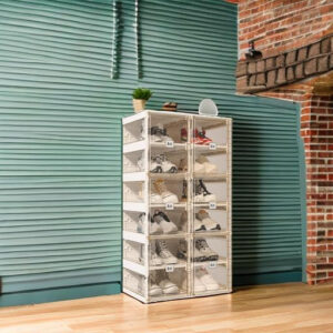 Foldable Shoe Rack,Shoe Organizers for Closet Plastic Shoe Storage Box Space Saving for Entryway, Large Sturdy Stackable Sneaker Cabinet Bins with Magnetic Clear Door 10 Tiers 20 Pairs