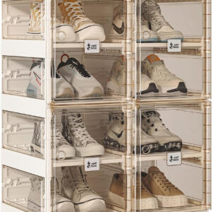 Foldable Shoe Rack,Shoe Organizers for Closet Plastic Shoe Storage Box Space Saving for Entryway, Large Sturdy Stackable Sneaker Cabinet Bins with Magnetic Clear Door 10 Tiers 20 Pairs
