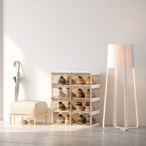 Foldable Shoe Rack,Shoe Organizers for Closet Plastic Shoe Storage Box Space Saving for Entryway, Large Sturdy Stackable Sneaker Cabinet Bins with Magnetic Clear Door 10 Tiers 20 Pairs
