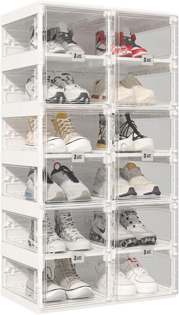 Foldable Shoe Rack,Shoe Organizers for Closet Plastic Shoe Storage Box Space Saving for Entryway, Large Sturdy Stackable Sneaker Cabinet Bins with Magnetic Clear Door 10 Tiers 20 Pairs