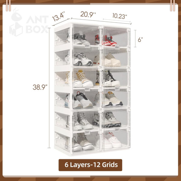 Foldable Shoe Rack,Shoe Organizers for Closet Plastic Shoe Storage Box Space Saving for Entryway, Large Sturdy Stackable Sneaker Cabinet Bins with Magnetic Clear Door 10 Tiers 20 Pairs