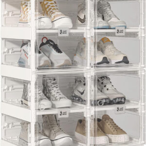Foldable Shoe Rack,Shoe Organizers for Closet Plastic Shoe Storage Box Space Saving for Entryway, Large Sturdy Stackable Sneaker Cabinet Bins with Magnetic Clear Door 10 Tiers 20 Pairs
