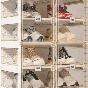 Foldable Shoe Rack,Shoe Organizers for Closet Plastic Shoe Storage Box Space Saving for Entryway, Large Sturdy Stackable Sneaker Cabinet Bins with Magnetic Clear Door 10 Tiers 20 Pairs
