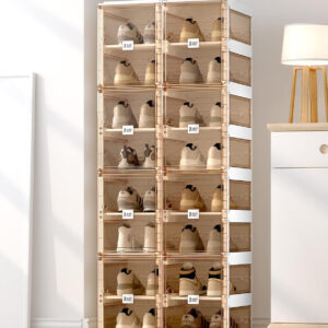 Foldable Shoe Rack,Shoe Organizers for Closet Plastic Shoe Storage Box Space Saving for Entryway, Large Sturdy Stackable Sneaker Cabinet Bins with Magnetic Clear Door 10 Tiers 20 Pairs