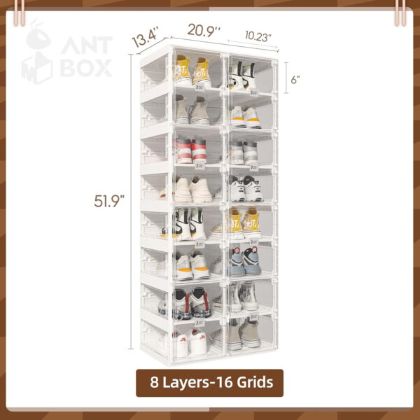 Foldable Shoe Rack,Shoe Organizers for Closet Plastic Shoe Storage Box Space Saving for Entryway, Large Sturdy Stackable Sneaker Cabinet Bins with Magnetic Clear Door 10 Tiers 20 Pairs