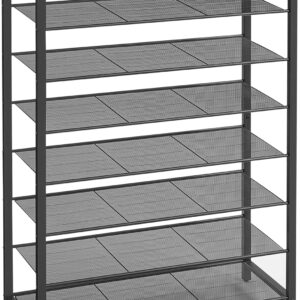 VASAGLE 8 Tier Shoe Rack, Shoe Organizer for Closet, Entryway, 32-40 Pairs of Shoes, Large Shoe Rack Organizer with 7 Metal Mesh Shelves, 11.8 x 39.4 x 59.8 Inches, Rustic Brown and Black ULBS012B01