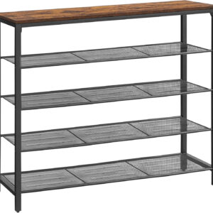 VASAGLE 8 Tier Shoe Rack, Shoe Organizer for Closet, Entryway, 32-40 Pairs of Shoes, Large Shoe Rack Organizer with 7 Metal Mesh Shelves, 11.8 x 39.4 x 59.8 Inches, Rustic Brown and Black ULBS012B01