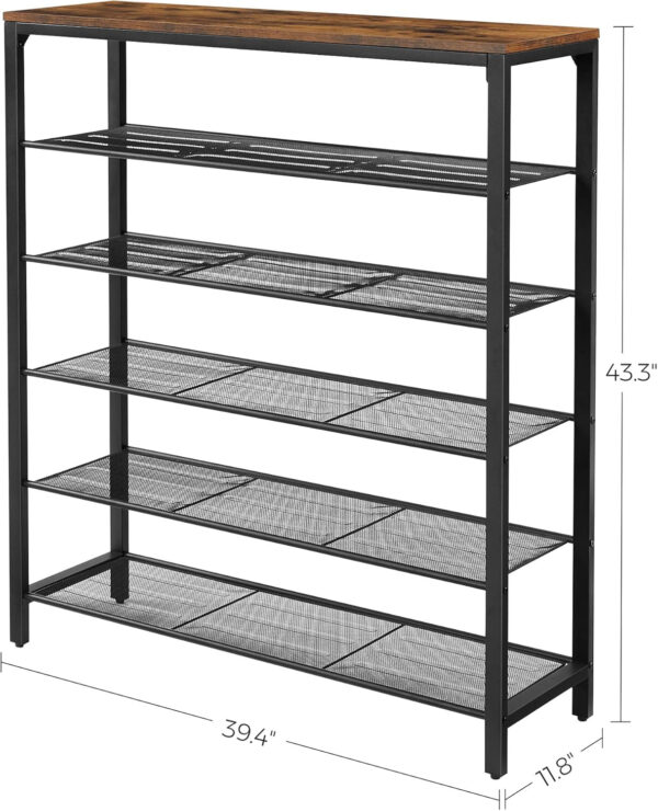 VASAGLE 8 Tier Shoe Rack, Shoe Organizer for Closet, Entryway, 32-40 Pairs of Shoes, Large Shoe Rack Organizer with 7 Metal Mesh Shelves, 11.8 x 39.4 x 59.8 Inches, Rustic Brown and Black ULBS012B01