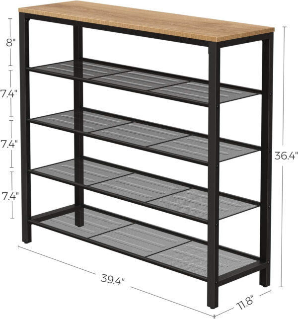 VASAGLE 8 Tier Shoe Rack, Shoe Organizer for Closet, Entryway, 32-40 Pairs of Shoes, Large Shoe Rack Organizer with 7 Metal Mesh Shelves, 11.8 x 39.4 x 59.8 Inches, Rustic Brown and Black ULBS012B01