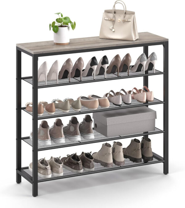 VASAGLE 8 Tier Shoe Rack, Shoe Organizer for Closet, Entryway, 32-40 Pairs of Shoes, Large Shoe Rack Organizer with 7 Metal Mesh Shelves, 11.8 x 39.4 x 59.8 Inches, Rustic Brown and Black ULBS012B01