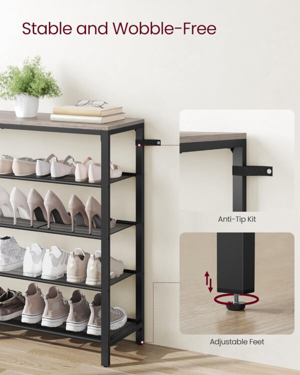 VASAGLE 8 Tier Shoe Rack, Shoe Organizer for Closet, Entryway, 32-40 Pairs of Shoes, Large Shoe Rack Organizer with 7 Metal Mesh Shelves, 11.8 x 39.4 x 59.8 Inches, Rustic Brown and Black ULBS012B01