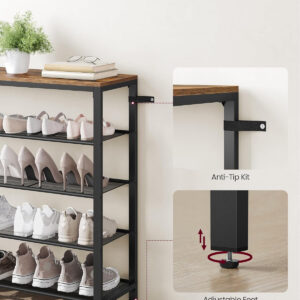 VASAGLE 8 Tier Shoe Rack, Shoe Organizer for Closet, Entryway, 32-40 Pairs of Shoes, Large Shoe Rack Organizer with 7 Metal Mesh Shelves, 11.8 x 39.4 x 59.8 Inches, Rustic Brown and Black ULBS012B01