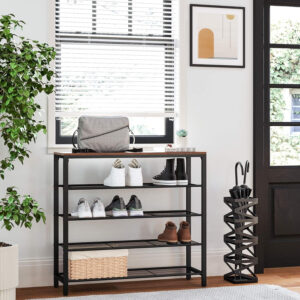 VASAGLE 8 Tier Shoe Rack, Shoe Organizer for Closet, Entryway, 32-40 Pairs of Shoes, Large Shoe Rack Organizer with 7 Metal Mesh Shelves, 11.8 x 39.4 x 59.8 Inches, Rustic Brown and Black ULBS012B01