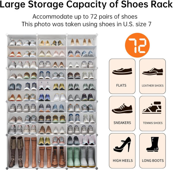 MAGINELS 72 Pairs Shoe Rack Organizer,Shoes Storage Cabinet,Shoe Closet Storage Organizer System,Large Tall Shoes Shelves for Living Room,Closet,Bedroom,Hallway, White(48x12x72in)