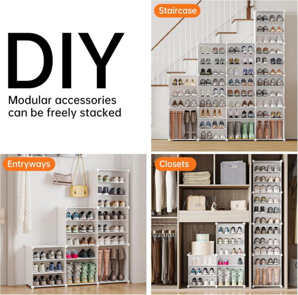 MAGINELS 72 Pairs Shoe Rack Organizer,Shoes Storage Cabinet,Shoe Closet Storage Organizer System,Large Tall Shoes Shelves for Living Room,Closet,Bedroom,Hallway, White(48x12x72in)