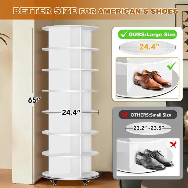 7 Tier Rotating Shoe Rack with 4 Universal Wheels, 360° Revolving Free Standing Shoe Organizer, Multifunctional Storage Revolving Shoe Rack Tower, Spinning Shoe Racks Display Lazy Susan Equipped