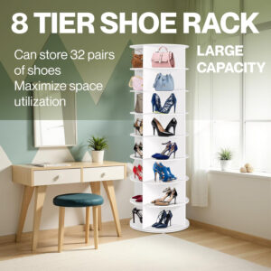 6887b9f5c83f34f57877da2491953f62a0176ab07186c36deb014.jpg Rotating Shoe Rack Tower, 8 Tier 360° Spinning Shoe Organizer Rotating Shelf, Space-Saving Large Capacity Storage Shoe Rack Carousel for Entryway, Closet & Bedroom