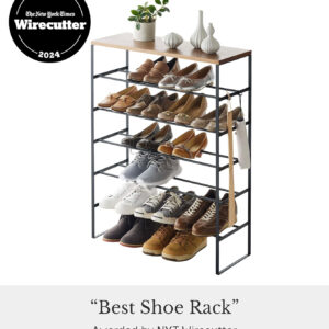 6887ba7b6e24f835e0355c067662206ae8a823ad7a1edddb69df9.jpg Yamazaki Home 6 Tier Wood Top Shoe Rack Steel One Size Black