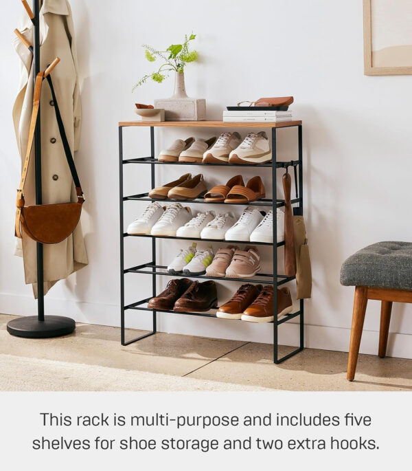 6887ba7cd225d702647fc6ae39ede12d880ccfbc72cccf64c7d95.jpg Yamazaki Home 6 Tier Wood Top Shoe Rack Steel One Size Black