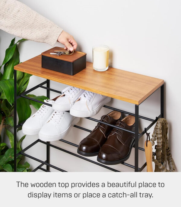 6887ba7e4718968e711a4e96f9be7597140f801c63a0f430d483f.jpg Yamazaki Home 6 Tier Wood Top Shoe Rack Steel One Size Black