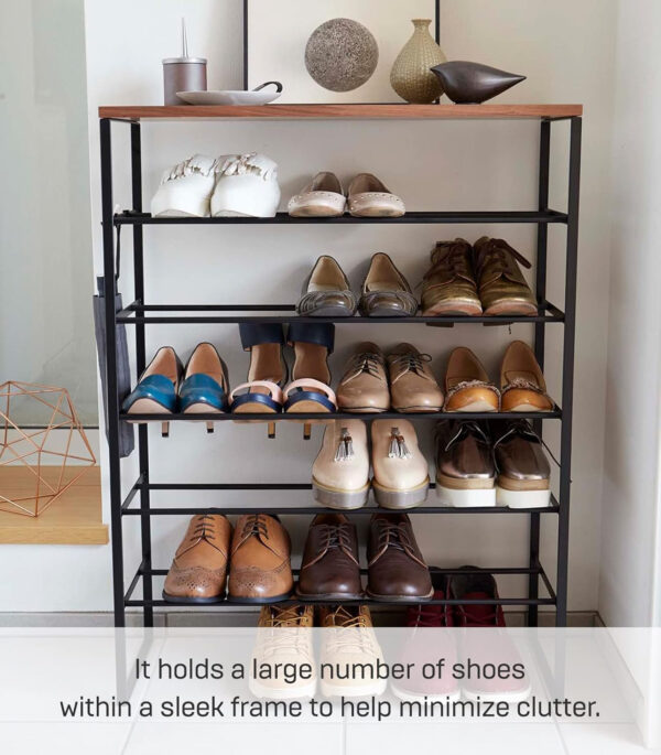6887ba82739ccc78151d496dcef884bd82ad204f28c726fc54607.jpg Yamazaki Home 6 Tier Wood Top Shoe Rack Steel One Size Black