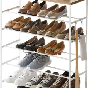 6887ba8413c599b4cf5a8eb574878be358af35a2d82b4d6a2867a.jpg Yamazaki Home 6 Tier Wood Top Shoe Rack Steel One Size Black