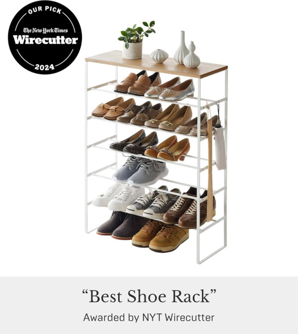 6887ba85f07fc7772c7f8f720577eee84d0355ec7bdb1c1136d1f.jpg Yamazaki Home 6 Tier Wood Top Shoe Rack Steel One Size Black