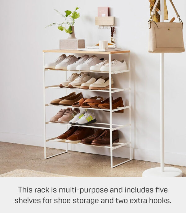 6887ba87645b08ddcbdf80bf6a03192f4b052c0d8970767fbacb3.jpg Yamazaki Home 6 Tier Wood Top Shoe Rack Steel One Size Black