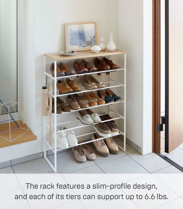 6887ba8c07c738c4c043ca443fc8fcadf9a25159fcd84f17b553f.jpg Yamazaki Home 6 Tier Wood Top Shoe Rack Steel One Size Black