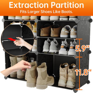 MAGINELS 72-Pairs Shoe Storage Organizer Cabinet,Portable Shoe Rack Organizer with Door,Large DIY Plastic Detachable Shoes Shelves for Entryway,Bedroom,Black