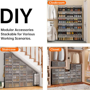 MAGINELS 72-Pairs Shoe Storage Organizer Cabinet,Portable Shoe Rack Organizer with Door,Large DIY Plastic Detachable Shoes Shelves for Entryway,Bedroom,Black