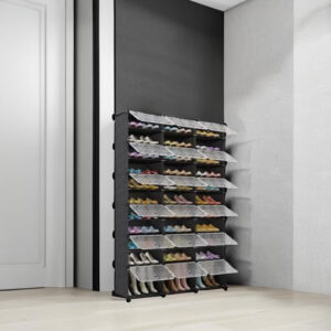 MAGINELS 72-Pairs Shoe Storage Organizer Cabinet,Portable Shoe Rack Organizer with Door,Large DIY Plastic Detachable Shoes Shelves for Entryway,Bedroom,Black