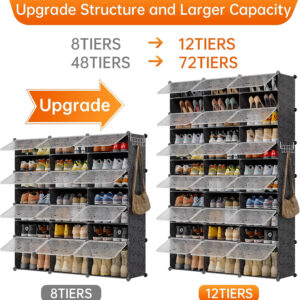 MAGINELS 72-Pairs Shoe Storage Organizer Cabinet,Portable Shoe Rack Organizer with Door,Large DIY Plastic Detachable Shoes Shelves for Entryway,Bedroom,Black