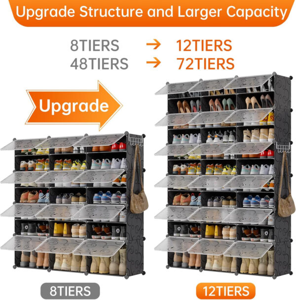 MAGINELS 72-Pairs Shoe Storage Organizer Cabinet,Portable Shoe Rack Organizer with Door,Large DIY Plastic Detachable Shoes Shelves for Entryway,Bedroom,Black