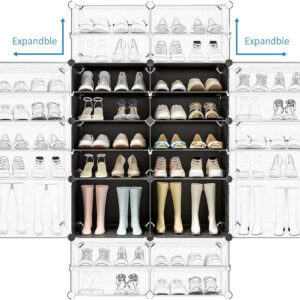 MAGINELS 72-Pairs Shoe Storage Organizer Cabinet,Portable Shoe Rack Organizer with Door,Large DIY Plastic Detachable Shoes Shelves for Entryway,Bedroom,Black