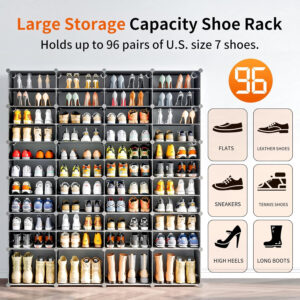 MAGINELS 72-Pairs Shoe Storage Organizer Cabinet,Portable Shoe Rack Organizer with Door,Large DIY Plastic Detachable Shoes Shelves for Entryway,Bedroom,Black