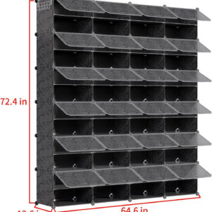 MAGINELS 72-Pairs Shoe Storage Organizer Cabinet,Portable Shoe Rack Organizer with Door,Large DIY Plastic Detachable Shoes Shelves for Entryway,Bedroom,Black