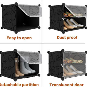 MAGINELS 72-Pairs Shoe Storage Organizer Cabinet,Portable Shoe Rack Organizer with Door,Large DIY Plastic Detachable Shoes Shelves for Entryway,Bedroom,Black