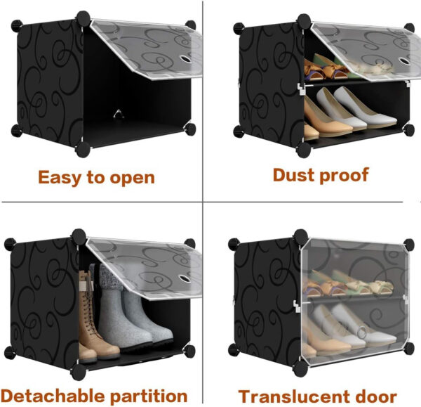 MAGINELS 72-Pairs Shoe Storage Organizer Cabinet,Portable Shoe Rack Organizer with Door,Large DIY Plastic Detachable Shoes Shelves for Entryway,Bedroom,Black