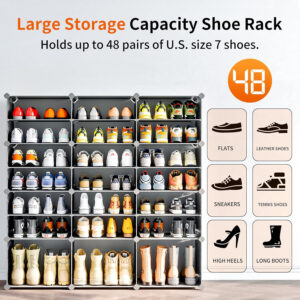 MAGINELS 72-Pairs Shoe Storage Organizer Cabinet,Portable Shoe Rack Organizer with Door,Large DIY Plastic Detachable Shoes Shelves for Entryway,Bedroom,Black