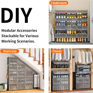 MAGINELS 72-Pairs Shoe Storage Organizer Cabinet,Portable Shoe Rack Organizer with Door,Large DIY Plastic Detachable Shoes Shelves for Entryway,Bedroom,Black