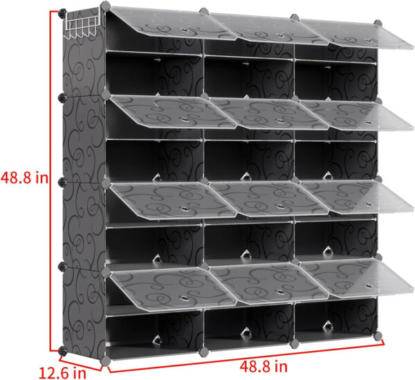 MAGINELS 72-Pairs Shoe Storage Organizer Cabinet,Portable Shoe Rack Organizer with Door,Large DIY Plastic Detachable Shoes Shelves for Entryway,Bedroom,Black